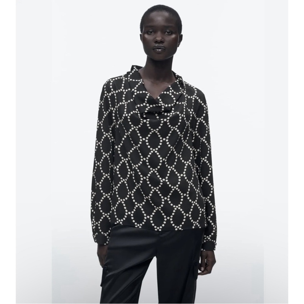 Zara Geometric Print Blouse Size XS NWT